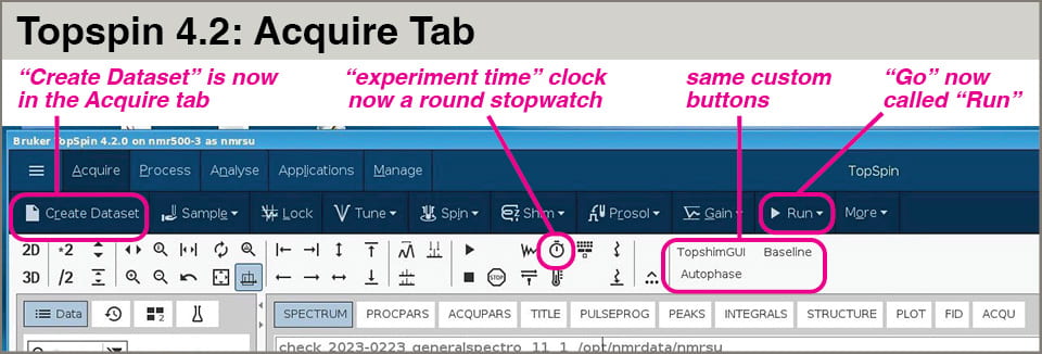 Topspin 4.2 interface - Acquire tab
